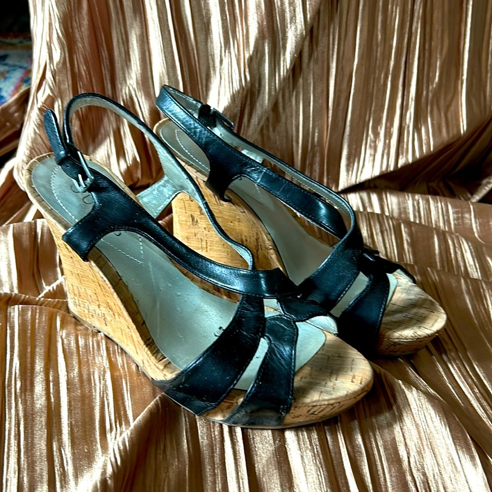 Guess platform cork wedges